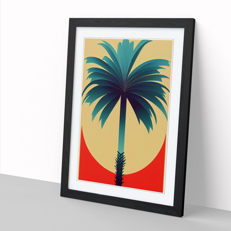 Palm Tree Art Deco - Single Picture Frame Print, 34cm H x 25cm W x 2cm D, Black