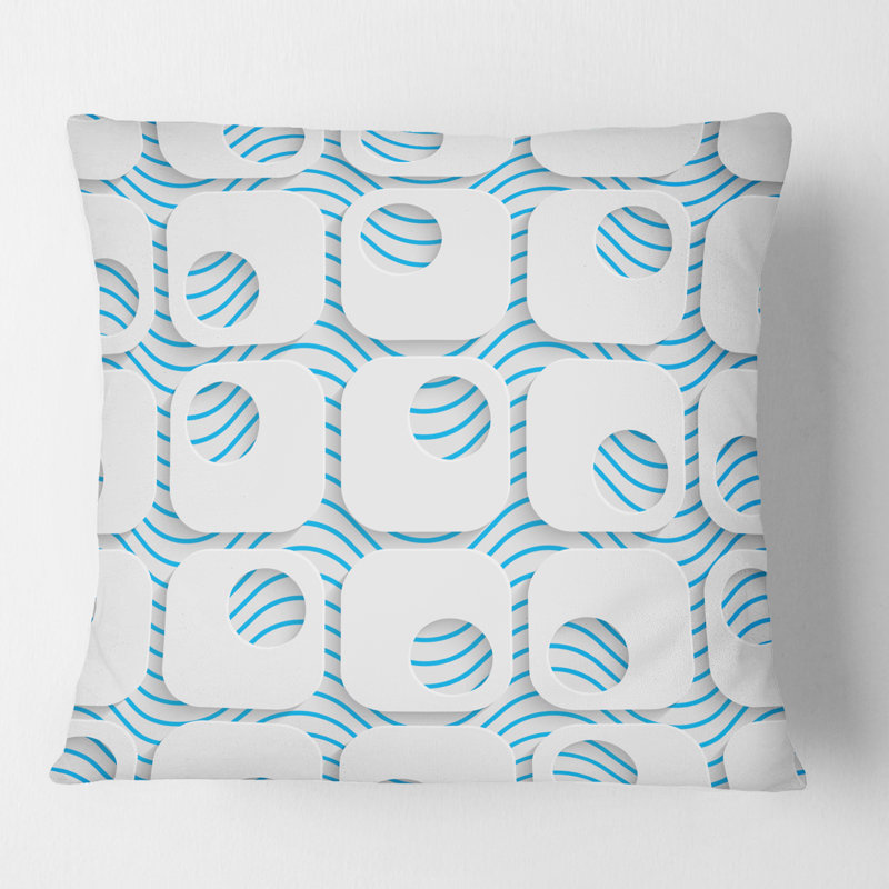 Coussin 3D imprimé blanc et bleu 3D - Mid-Century, 18 po x 18 po