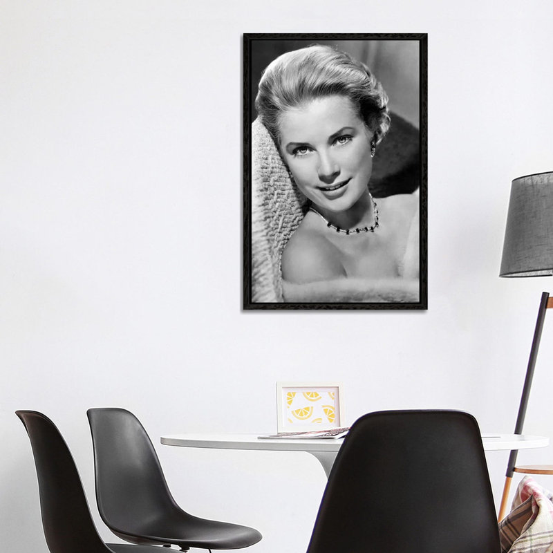 Grace Kelly In Pose by Radio Days - Print on Canvas, Black Framed, 101.6 cm H x 66.04 cm W