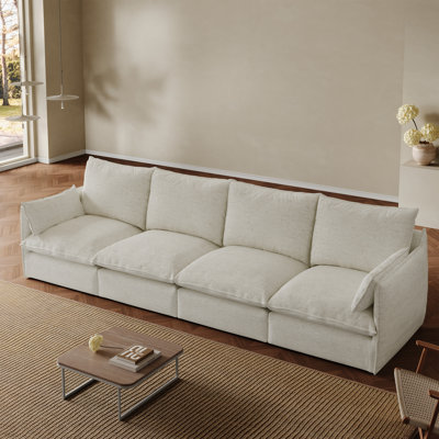 124" White U-Shape Couch Down Filled Modular Sectional Sofa