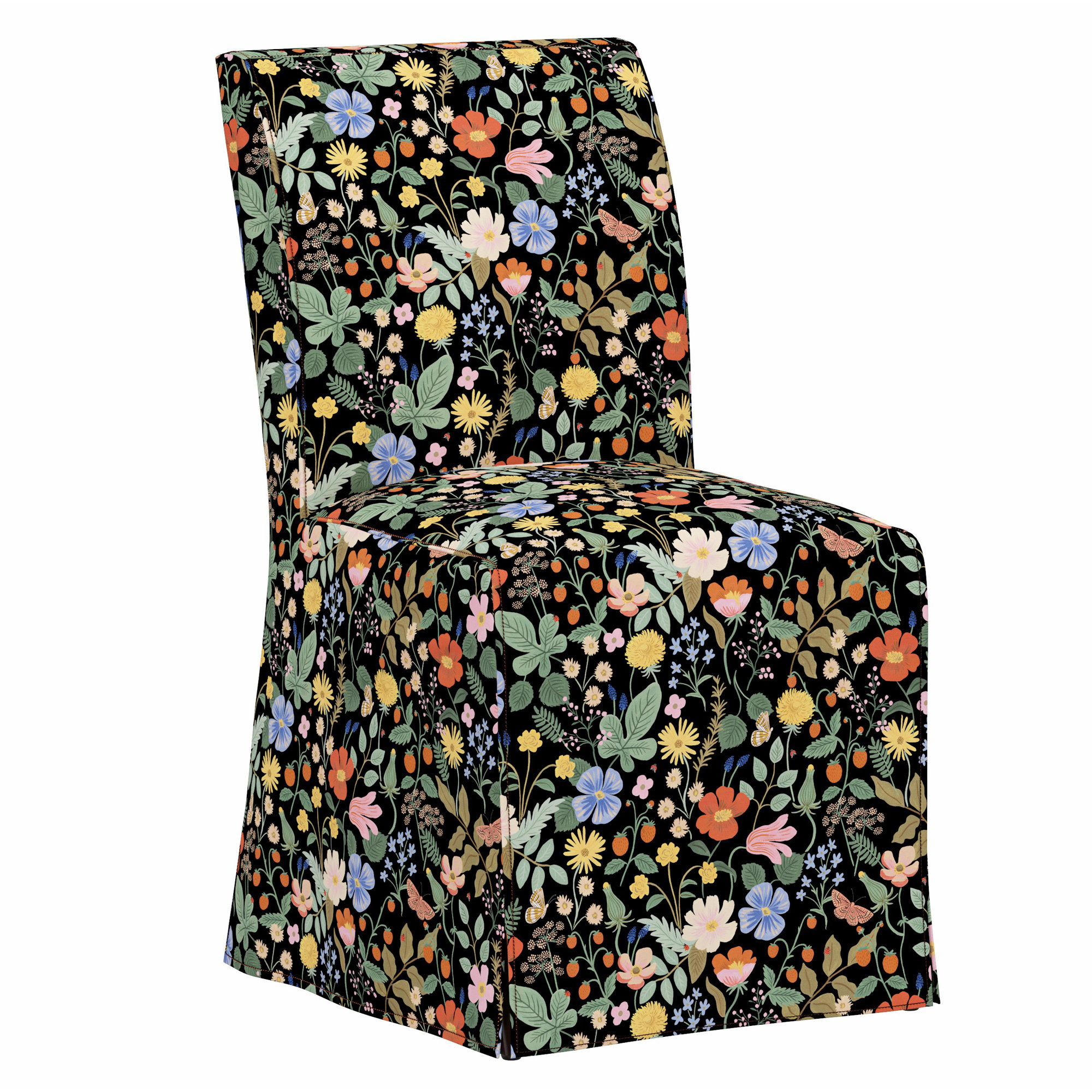 Frances Slipcover Dining Chair, Rpc Stawberry Fields Black Linen