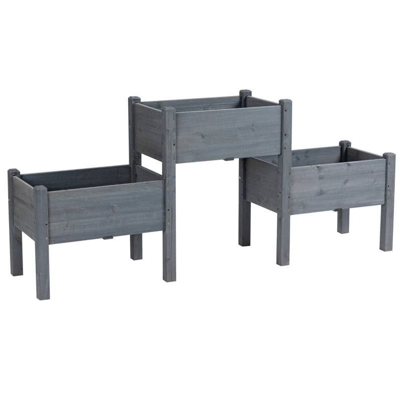 Lit de jardin surélevé avec 3 jardinières, Gris