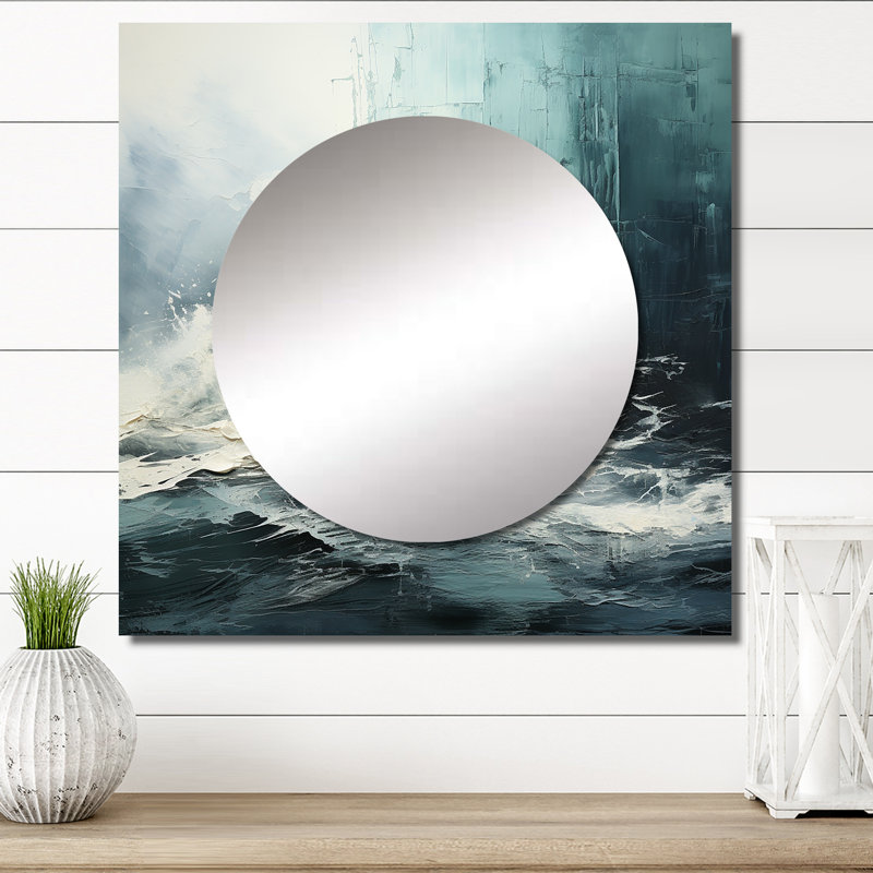 Minimalisme Paint Wave IV - Grand miroir mural carré pour chambre à coucher, 29 po x 29 po