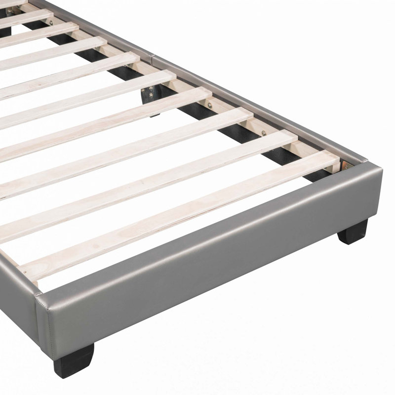 Lit plateforme tapissier en similicuir, Gris, Simple