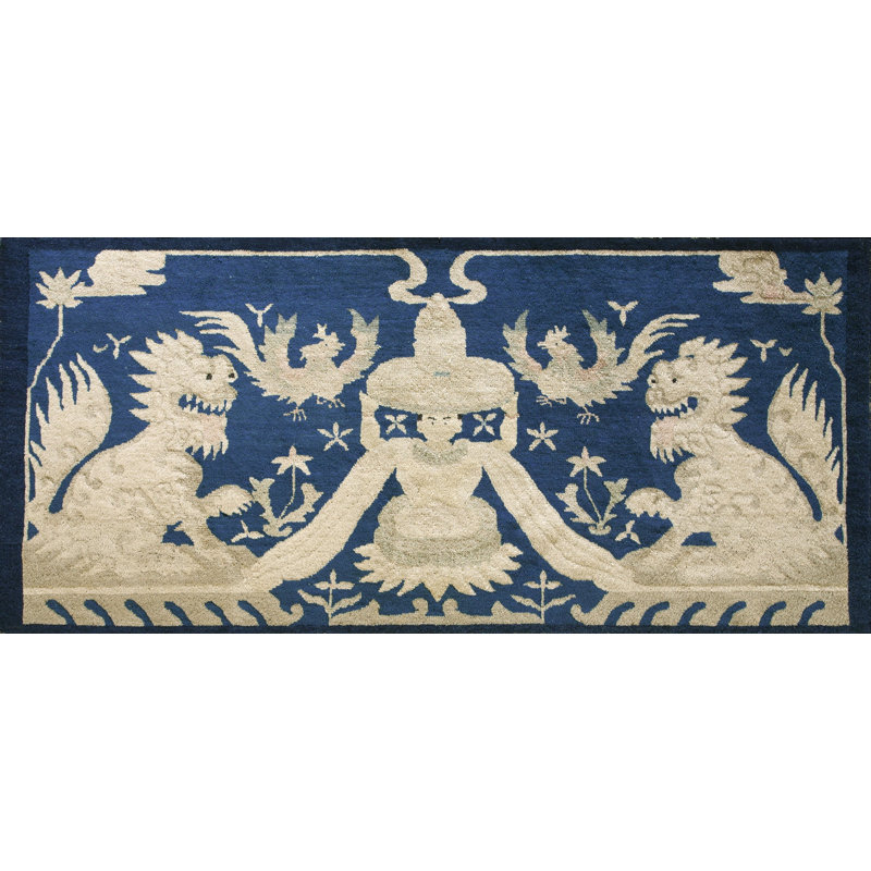 Hand Knotted Wool Area Rug in Blue