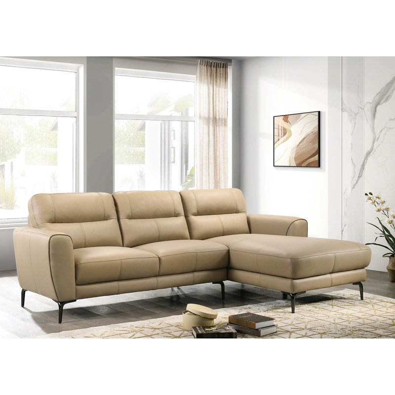 Canapé modulaire en cuir véritable taupe spacieux avec face à gauche et méridienne à droite pour Home 2 Living