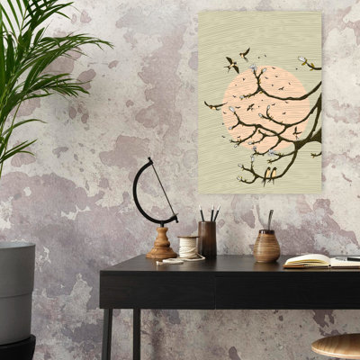 Contemporary Art Classic Delicate Elegant Bird Cherry Magnolia Landscape Nature Wall Art 1 Piece Wrapped Canvas Wall Art