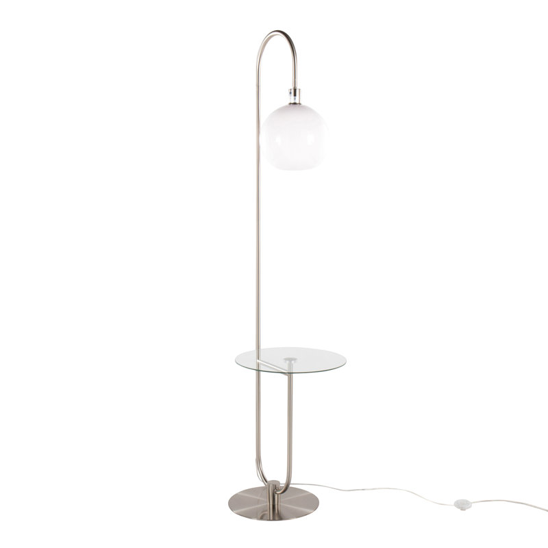 Lampe trombone contemporaine / glam en métal avec tablette en verre, Argent argent