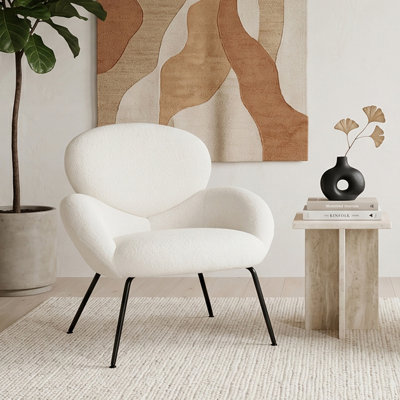 Modern Accent Chair,Upholstered Teddy Armchair with Black Metal Legs for Living Room,Bedroom,Reading
