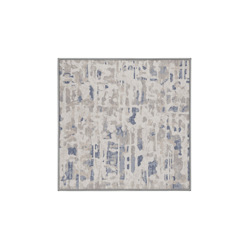 Machine Washable Gray Area Rug, Square 3'