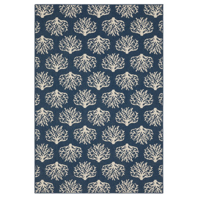 Aganlane Coastal Coral Navy/ Ivory Indoor/Outdoor Area Rug