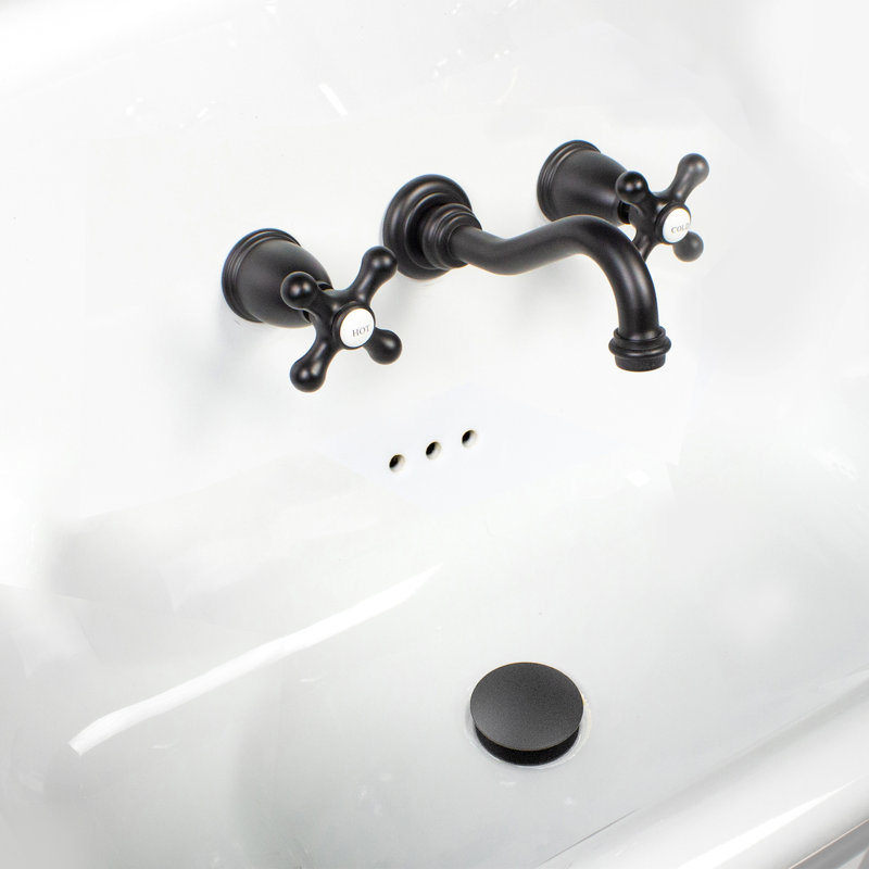 Fireclay Wallmount Bath Sink with Faucet, Drain and P-Trap Set, White/Matte Black