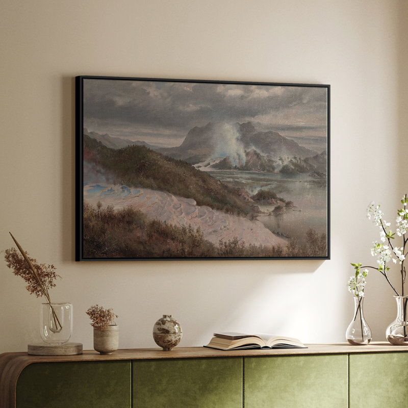 Paysage rétro - CDXCV III, H 17 po x l 25 po x P 2 po, Toile avec cadre flottant noir