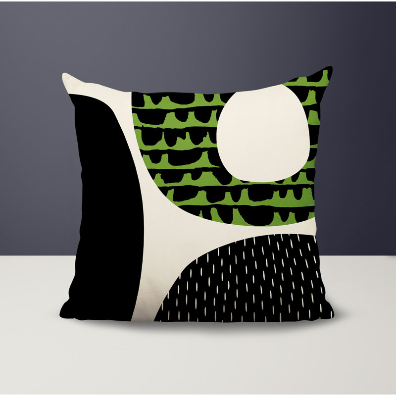 Coussin carré intérieur / extérieur pia, H 17 po x l 17 po, Chartreuse / noir / blanc cassé