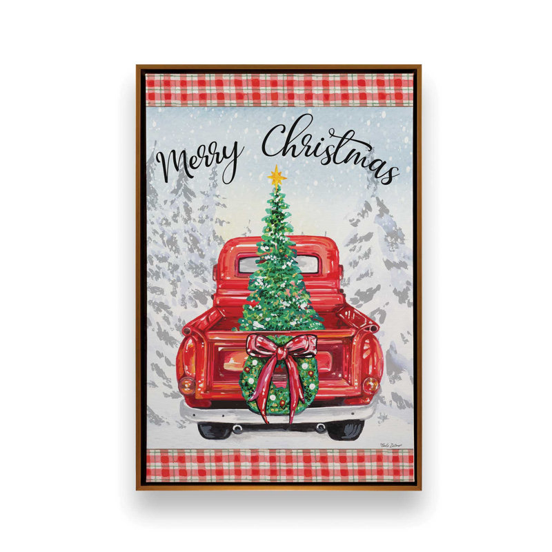 «Merry Christmas Truck» par Nicole DeCamp, reproduction d'art, L 12 po x H 18 po, Doré, Toile avec cadre