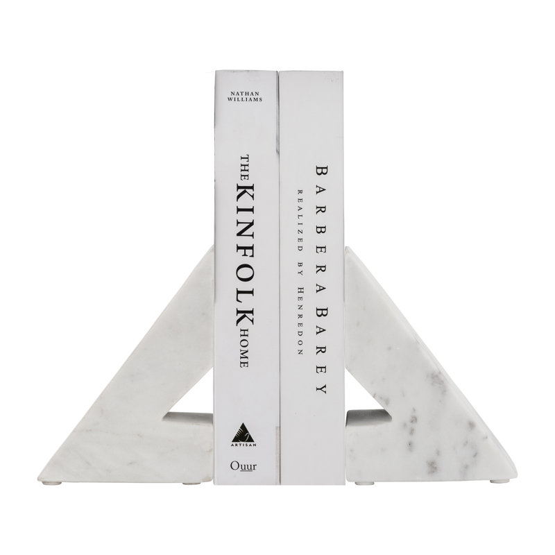 Serre-livres triangulaires décoratifs en marbre - Serre-livres modernes pour décor de bureau à domicile, style de bureau et décor de bibliothèque - ensemble de 2, 6 po, blanc