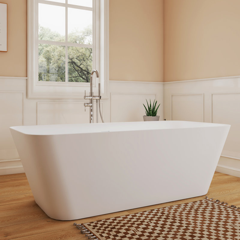 Fslefay 67'' Freestanding Bathtub Solid Surface Deep Soaking Tubs