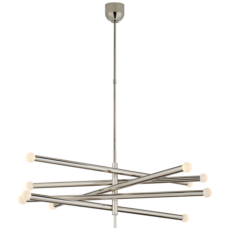 Kelly Wearstler Rousseau Grande Ten Light Articulating Chandelier, Etched Crystal Orb, Polished Nickel