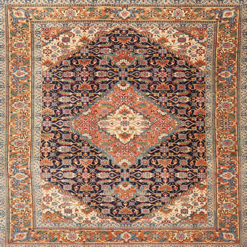 Tapis traditionnel mehroon/noir/crème, Carré 5 pi