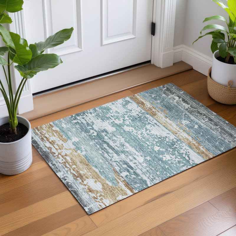 Machine Washable Indoor/Outdoor Lanphear ACN2398 Stripes Rug, Rectangle 1'8" x 2'6"