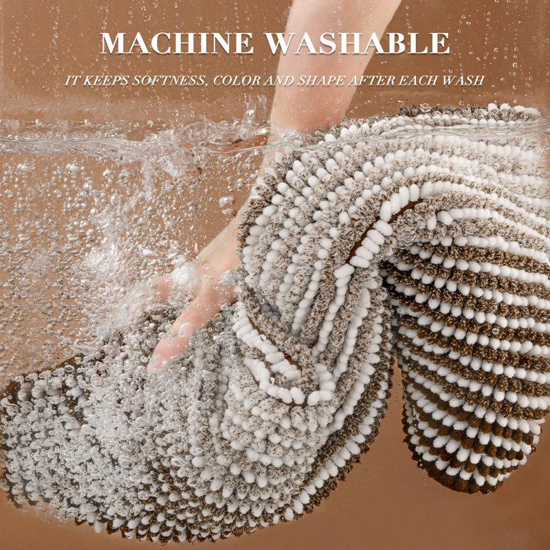 Machine Washable Non‑Slip Shaggy 2‑Piece Bathroom Rug Set, Brown, 20" x 32" Plus 16" x 24"