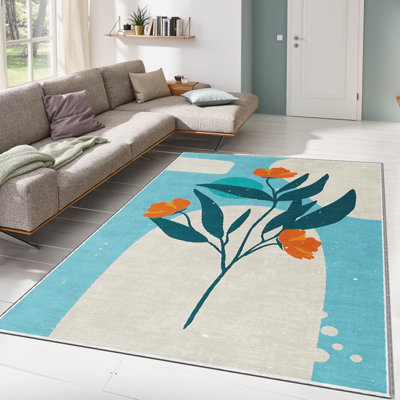 Non-Slip Area Rug, 100% Polyester, 47.2 x 70.9 inches | Raschel Knitting, Pile Height: 0.4 inches | Woven Carpet with Felt Dot Underside, Machine Washable | Stylish Digital Print Design for Home Decor