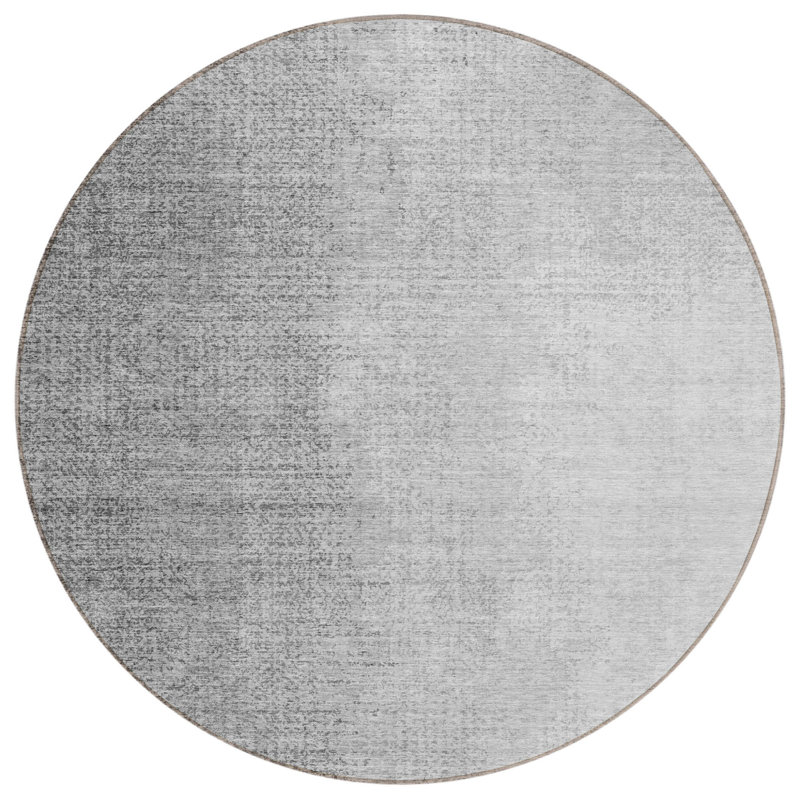 Tapis extérieur rond lavable abstrait gris et argent 8 pi