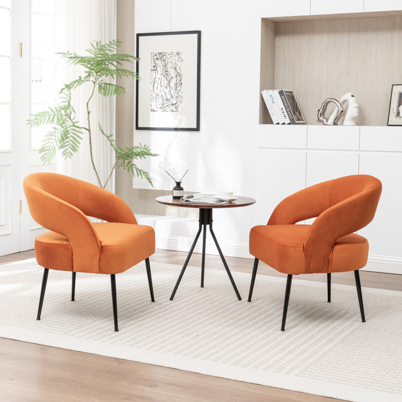 Mann Upholstered Velvet Armchair With Black Legs, Orange