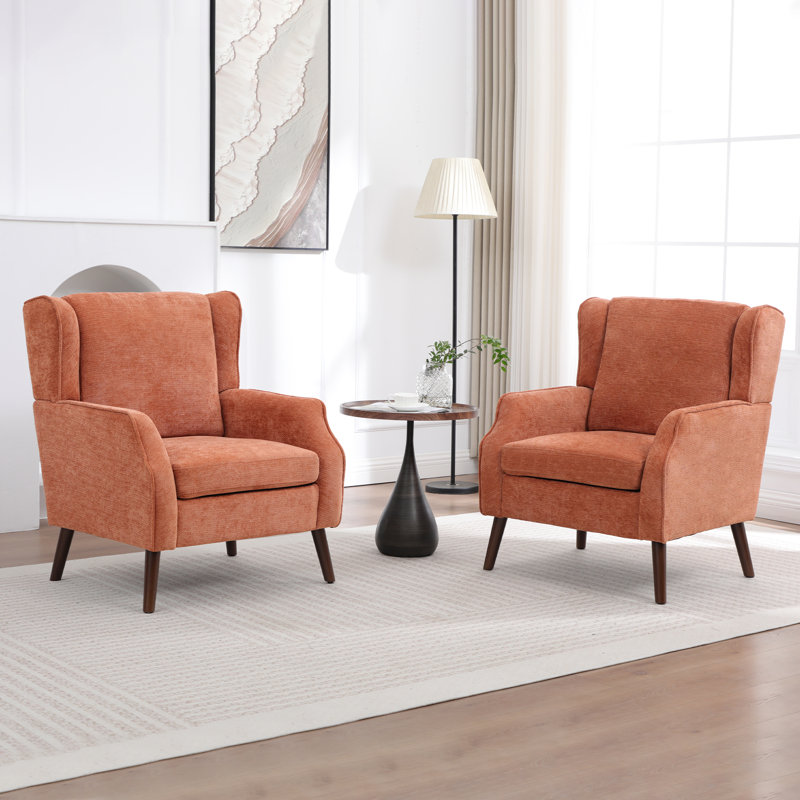 Élégant fauteuil d'appoint à oreilles avec accoudoirs droits contemporains, Orange