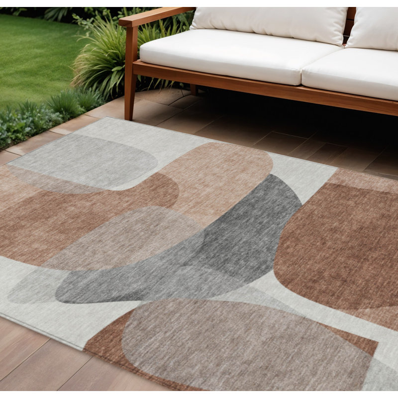 Tapis extérieur lavable abstrait rouille et gris 8 pi x 10 pi