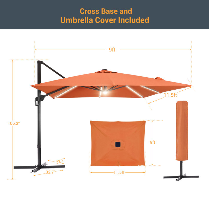 Parasol rectangulaire suspendu en porte-à-faux à manivelle avec support à manivelle inclus 138 po x 108 po Sonceria
