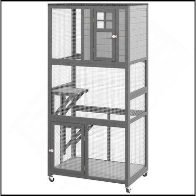 Niche pour chat 74 po en bois à l'épreuve des intempéries et sur roulettes 74 po Catio