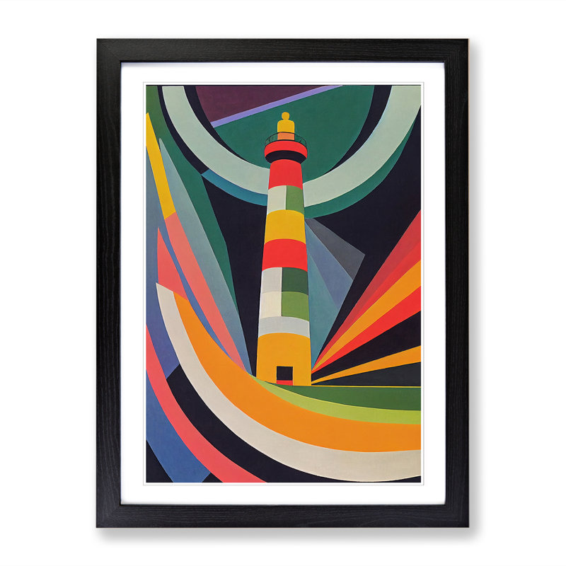 Lighthouse Abstract Modern - Picture Frame Print, 64cm H x 46cm W x 2cm D, Walnut