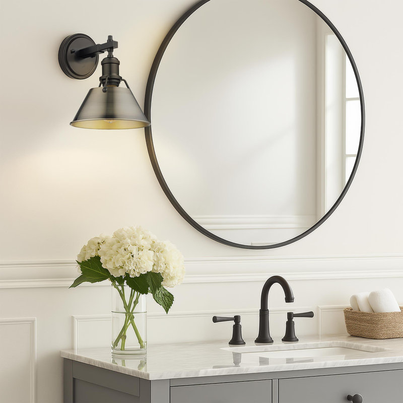 Éclairage pour meuble-lavabo en acier à intensité variable Felda, Noir mat, Laiton vieilli, 1 lumières