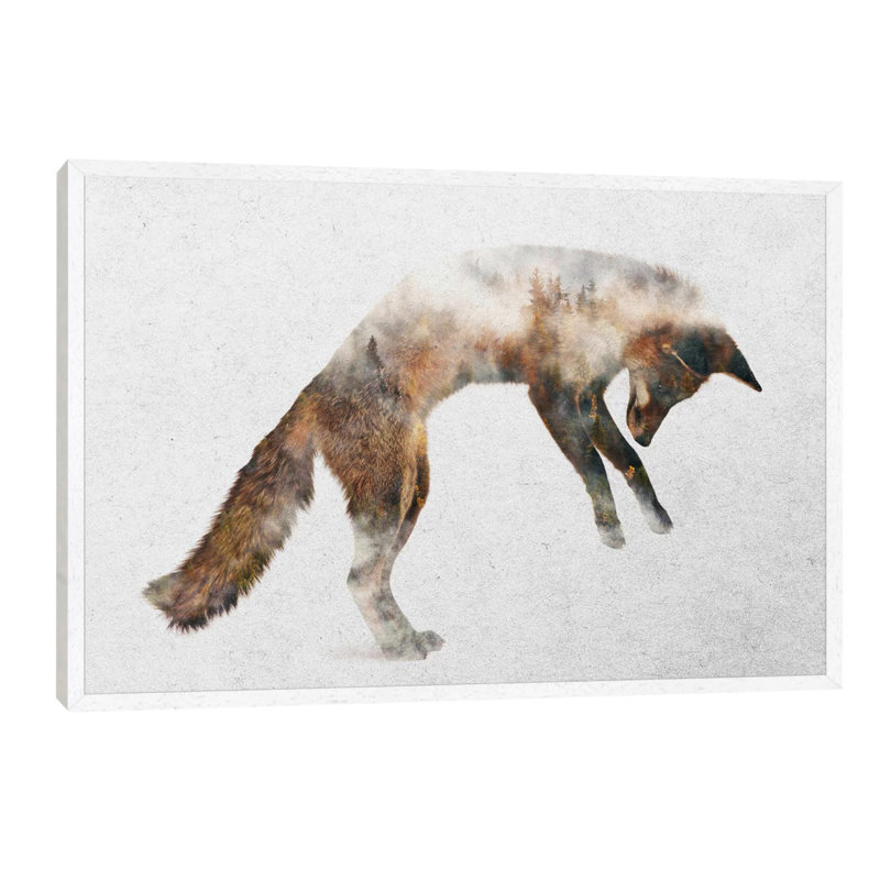 Jumping Fox by Andreas Lie - 1 Piece Wall Art on Canvas, 101.6 cm H x 66.04 cm W, White Framed