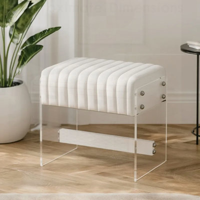 Modern Luxury Minimalist Dressing Stool with White PU Leather, High-Density Sponge, and Transparent Acrylic Legs for Bedrooms and Living Rooms