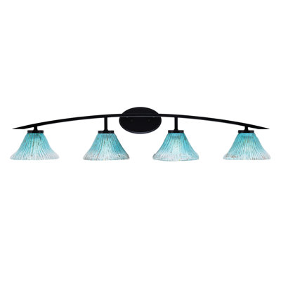 Barre d'éclairage de salle de bain 4 lumières avec verre cristal bleu sarcelle 7 po