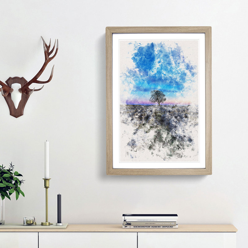 Tree Under a Purple Sky - Picture Frame Painting Print, 33cm H x 24cm W x 2cm D, Oak Framed