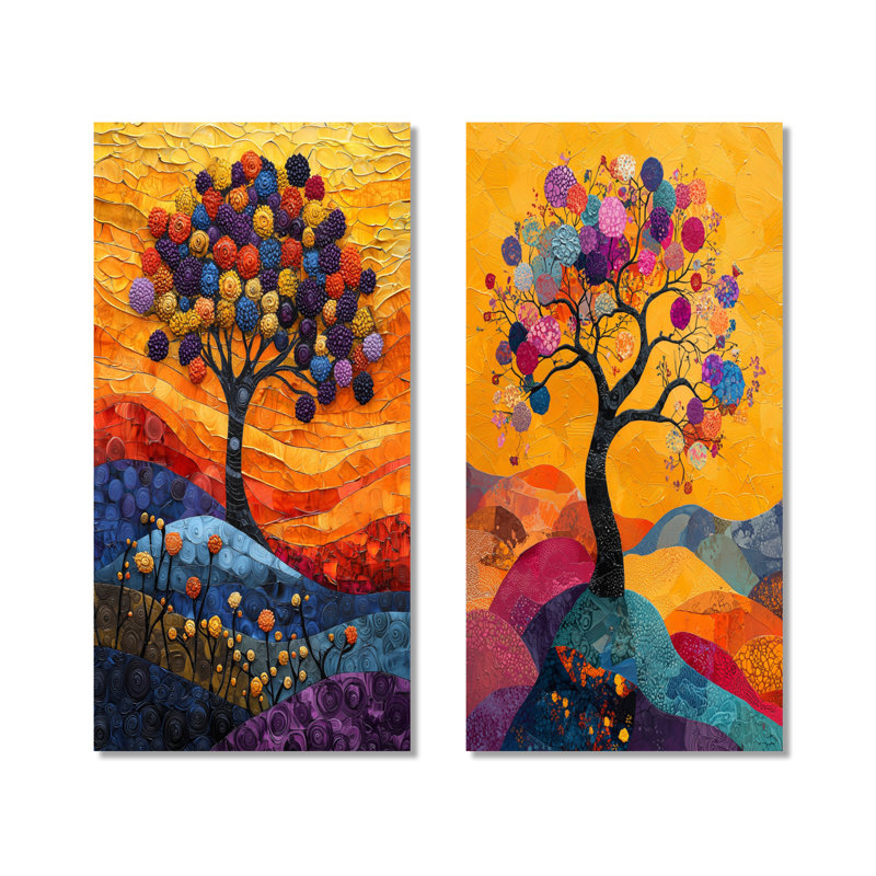 Décoration murale en métal orange 2 branches de Folklore orange - Arbre de vie jaune, H 40 po x l 40 po