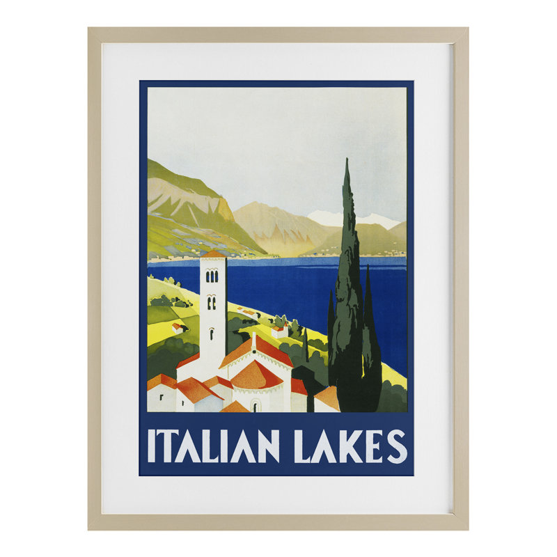 «Italian Lakes Retro Scenery», reproduction d'art sous verre encadrée par PIDDIX, Cadre de récolte en pin, H 20 po x l 14 po