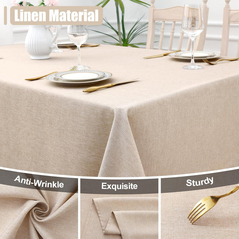 Rectangle Linen Tablecloth, Waterproof Spillproof Anti-Wrinkle Burlap Table Clot, Linen