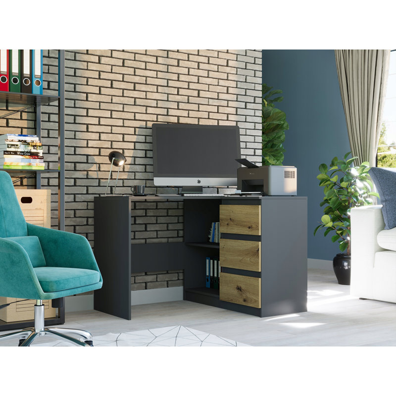 L-Shaped Computer Table, Black/Brown