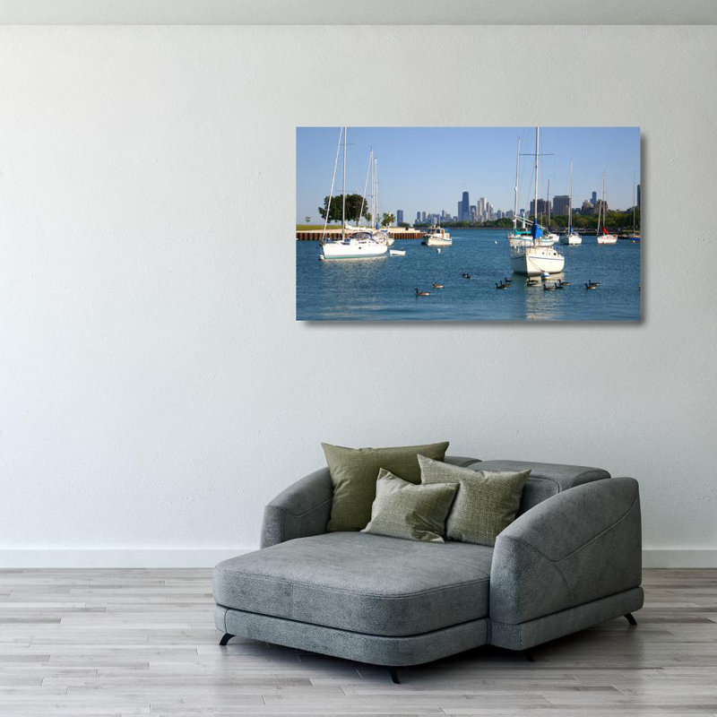 Voiliers et Chicago Skyline, H 23 po x l 40 po