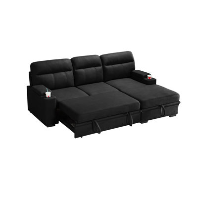 93" L-Shaped Sleeper Sectional With Storage Chaise & Cup Holders