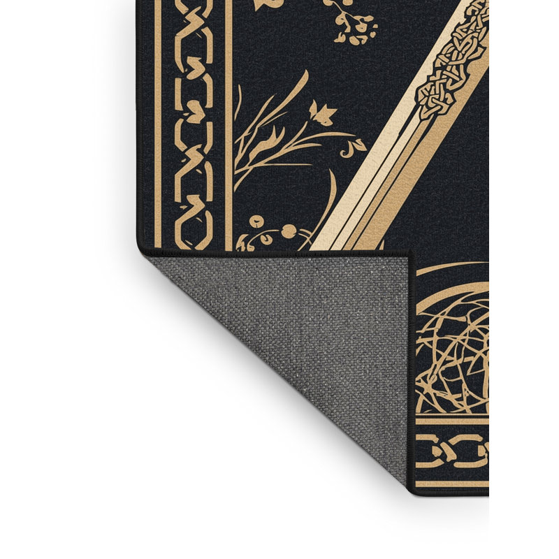 Tapis oriental moelleux et moelleux de style oriental classique à motif oriental noir Oreland, 5 x 7