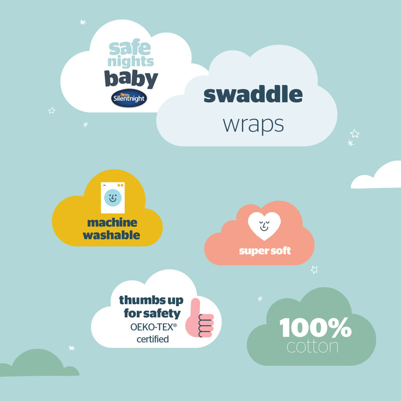 Silentnight Safe Nights Breathable 100% Soft Cotton Baby Swaddle - Pack Of 3, White/Pink