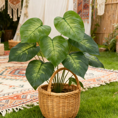 1 Piece Artificial Tropical Green Leaf Plants, 23.6 Inch Faux Greenery with Plastic Pots for Home Bathroom, Office, Window Sill Decoration, Model P