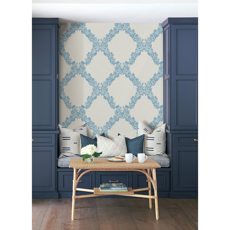 Wreath Vinyl Peel & Stick Wallpaper Double Roll, Sky Blue