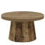 Table basse ronde de 80 cm (31,5 po) avec piètement cylindrique cannelé, brun rustique, polyvalente pour différents environnements intérieurs.