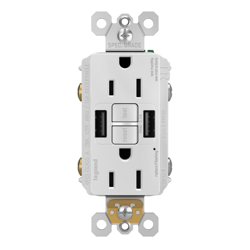 Legrand Radiant 15 Amp Tamper-resistant Self-test Gfci Receptacle Outlet With 2.1 Amp Usb A/a, White